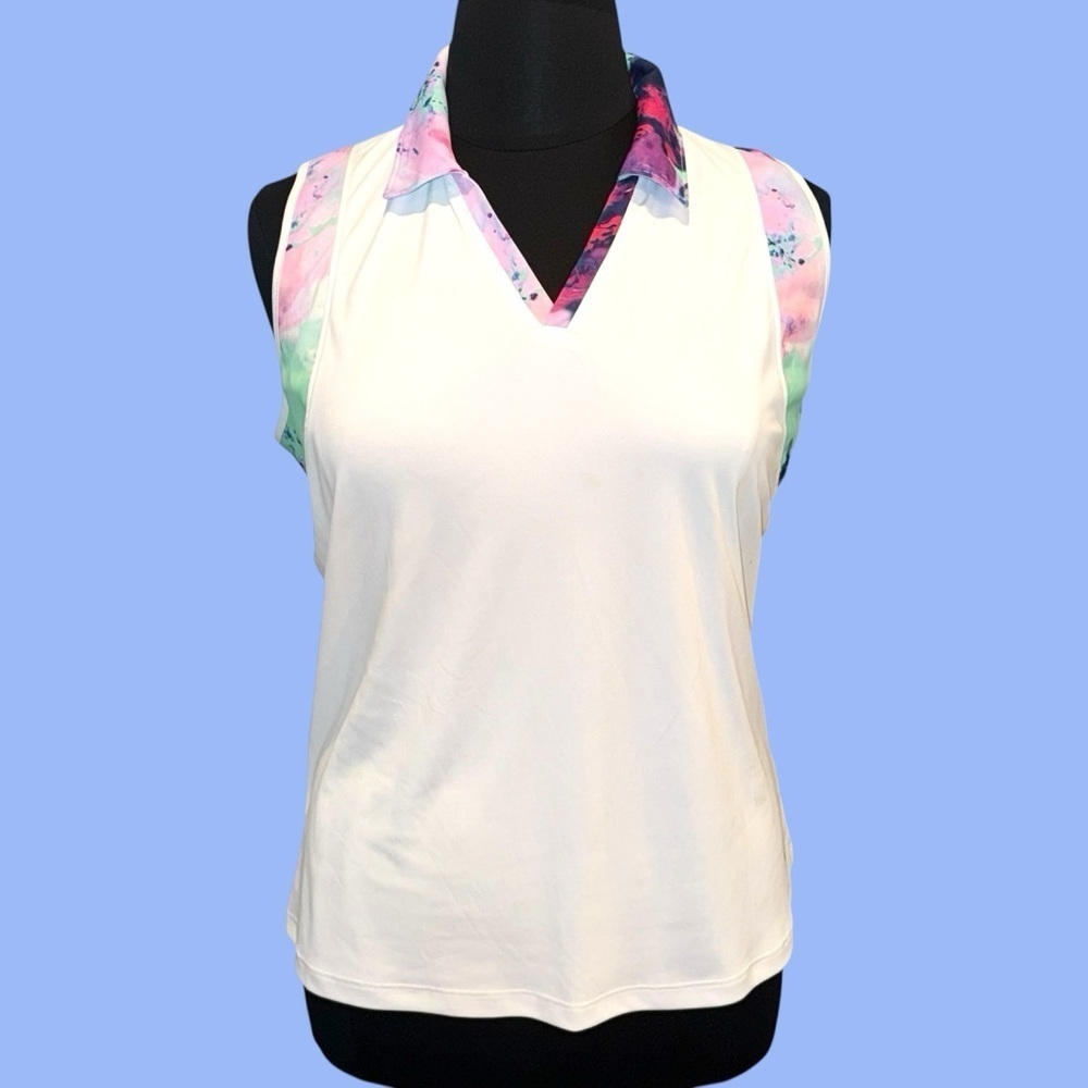 SLAZENGER Women’s Marble Pin Tuck Sleeveless Golf Polo - Multi Marble White XXL - Picture 2 of 13